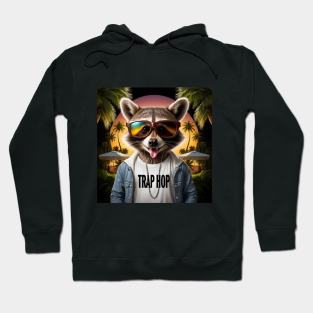 Raccoon with tongue out wearing sunglasses Hoodie